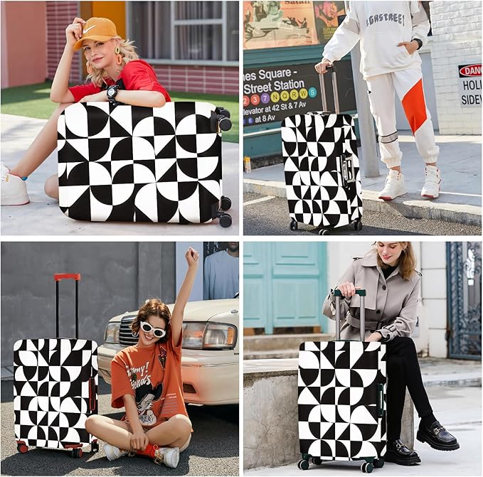 ANNA QUEEN Geometric Minimalist Luggage Cover, Suitcase Protector with Modern Abstract Pattern, Stretchable, Washable Travel Cover for 24-26 Inch Luggage