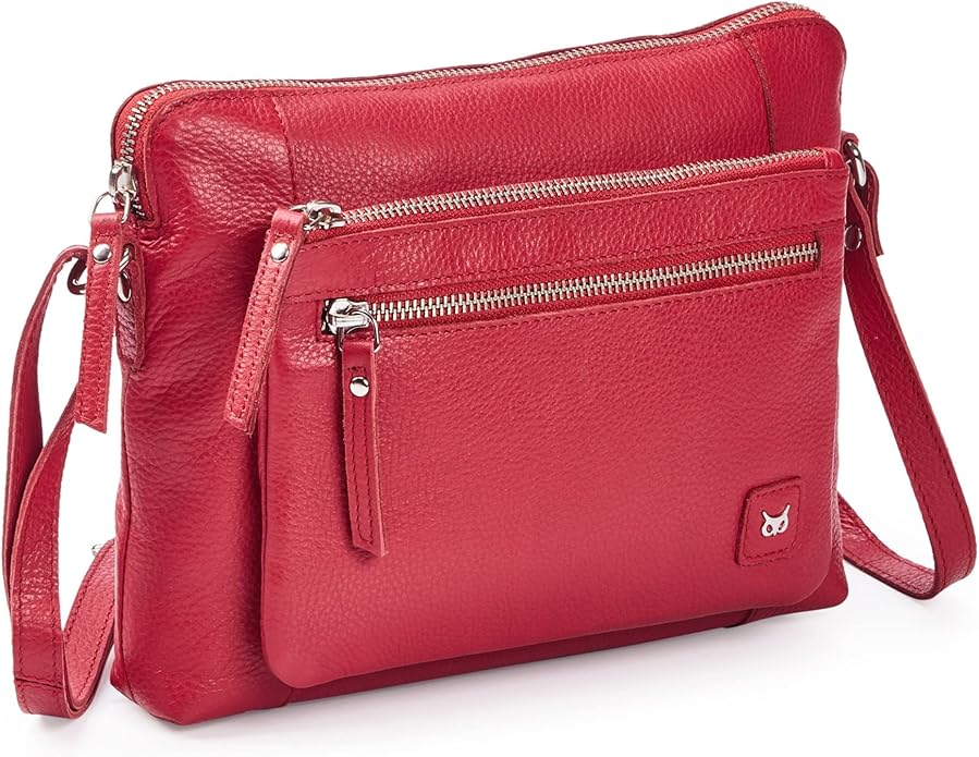 Wise Owl Accessories Small Soft Pebbled Real Leather Crossbody Handbags Purses Sling Crossover Shoulder Bag