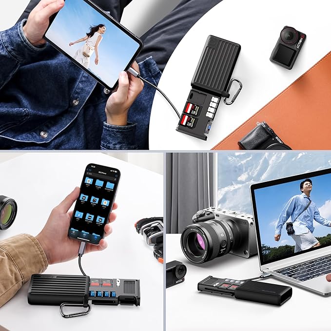 ULANZI MCR-02 High-Speed SD Card Reader, USB 3.2 CFexpress B Card Reader, 2 in 1 SD/Micro SD Card Reader Holder, Waterproof Case, Type-C SD/TF Card Storage Case for iPhone/Android, Action Cameras