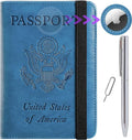 Airtag Passport Holder Cover Wallet Travel Essentials RFID Blocking Leather Card Case International Must Haves Travel Accessories for Women Men(119#Blue)