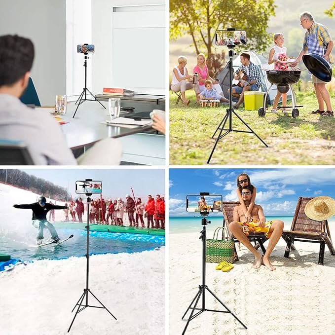 Up to 82.6 Inch Tall Tripod for Cell Phone and Lightweight Camera, Super Tall Tripod with Cell Phone Holder for iPhone 14 Pro Max, 13 Pro Max, Galaxy S22 Ultra, Action Cameras