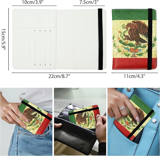 Mexico Flag Passport Holder for Women and Men PU Leather Passport Cover for Travel
