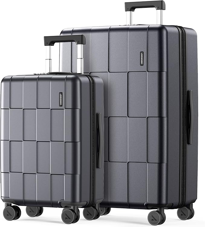SHOWKOO Luggage Sets 2 Piece 20/28 Inch Hardside Expandable Lightweight PC Suitcase Sets with Double Spinner Wheels TSA Lock, Sliver Gray