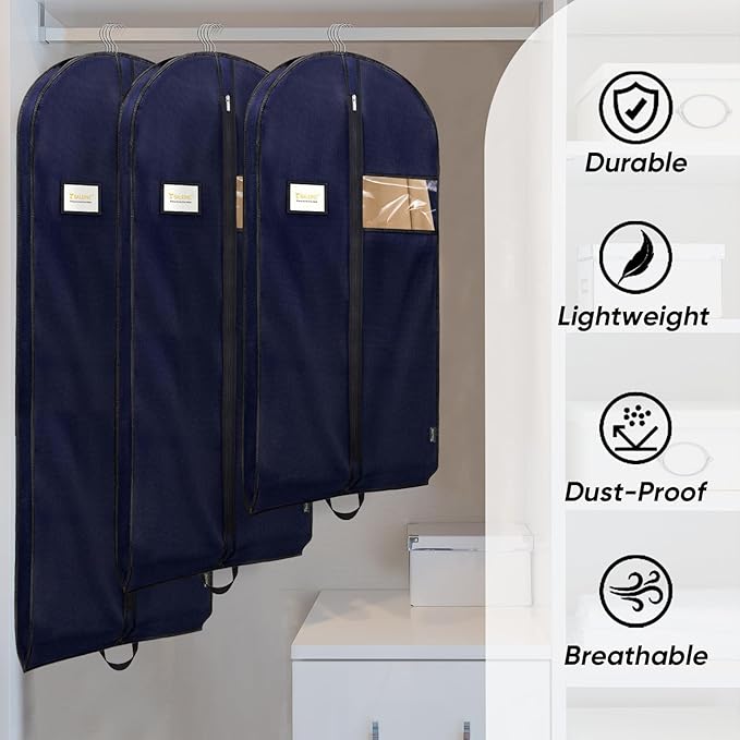 BALEINE 2PK Heavy Duty Garment Bag with Shoe Storage Travel Bag for Dresses, Suit, Coats Travel Essential (60", Blue)