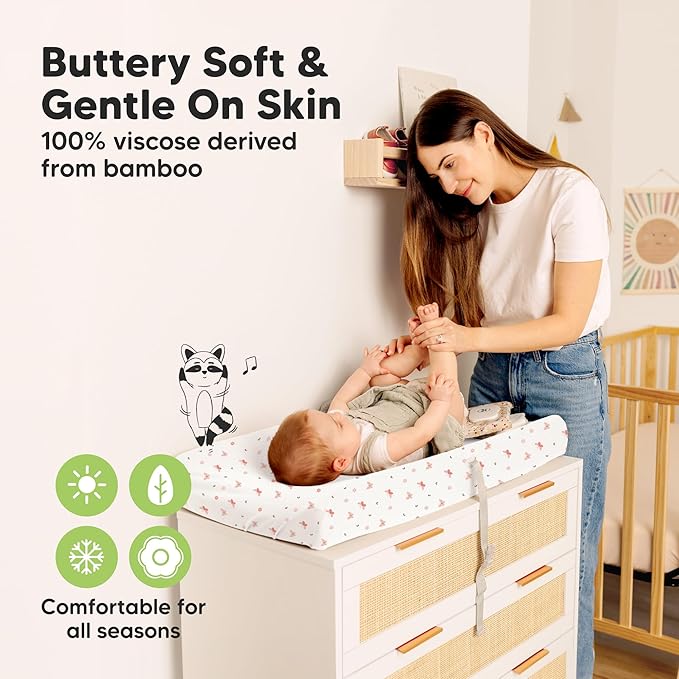 2-Pack Baby Changing Pad Covers for Girl, Boy,Neutral - Soft Viscose Derived from Bamboo Changing Table Pad Cover Sheets,Baby Nursery Diaper Changing Pad Cover,Contour Changing Pad Liner (Butterflies)