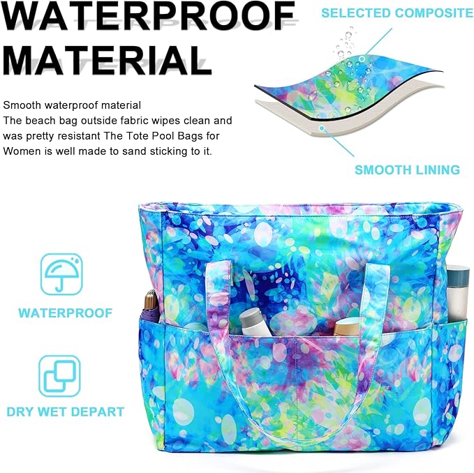 Waterproof Beach Tote Pool Bags for Women Ladies Extra Large Gym Tote Carry On Bag With Wet Compartment for Weekender Travel