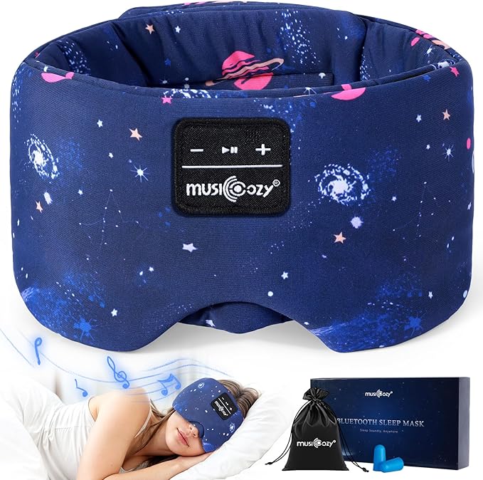 MUSICOZY Sleep Headphones Bluetooth Sleep with Headphones Eye Wireless Bluetooth 5.4 with Adjustable Headband Total Blackout for All Night Sleep, Travel & Nap
