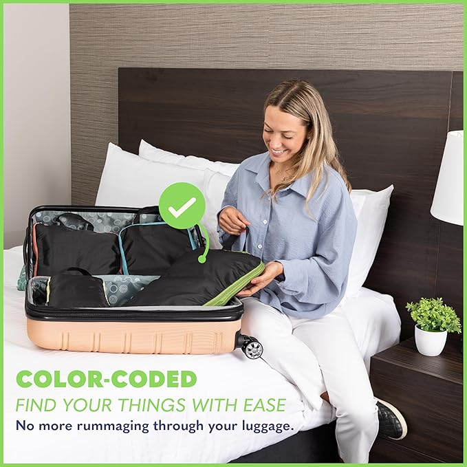 Compression Packing Cubes Travel, 4 Set/6 Set Packing Cubes for Carry on Suitcase, Suitcase Organizer Bags Set, Compression Bags Travel, Best Travel Packing Cubes Compression - with Inside Pockets