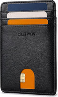 Buffway Mens Slim Wallet, Minimalist Thin Front Pocket Leather Credit Card Holder with RFID Blocking for Work Travel