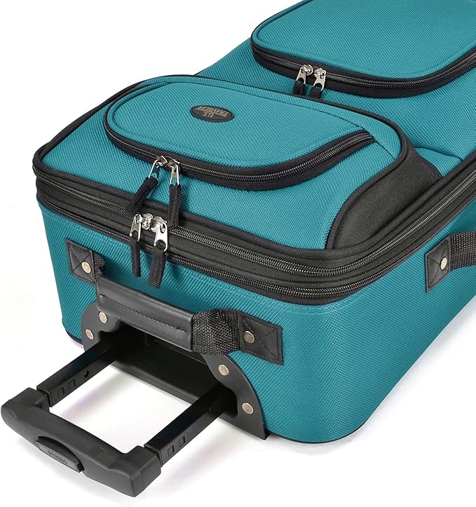 U.S. Traveler Lightweight Rolling 20" Carry On Luggage Softside Suitcase, Teal, 2 Wheel Single