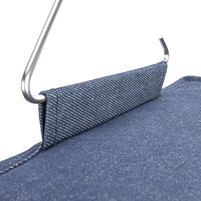 Household Essentials Hanging Cotton Blend and Plastic Closet Shoe Organizer with 10 Storage Compartments, Denim