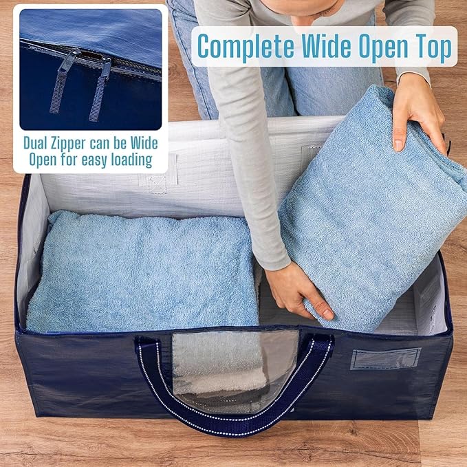 VENO 10 Pack Moving Bags, Comforter and Blanket Storage Bags for Closet, Moving Boxes, Boxes with Lids Alternative, College Dorm Packing Supplies, Foldable Heavy-Duty Tote (Blue, 10 Pack)