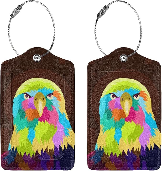 2-Pack Eagle Luggage Tags for Suitcases, Leather Bird Pattern Colorful Animal Baggage Tag with Loop, Cool Luggage Identifiers Name ID Card Cover Travel Bag Labels Set