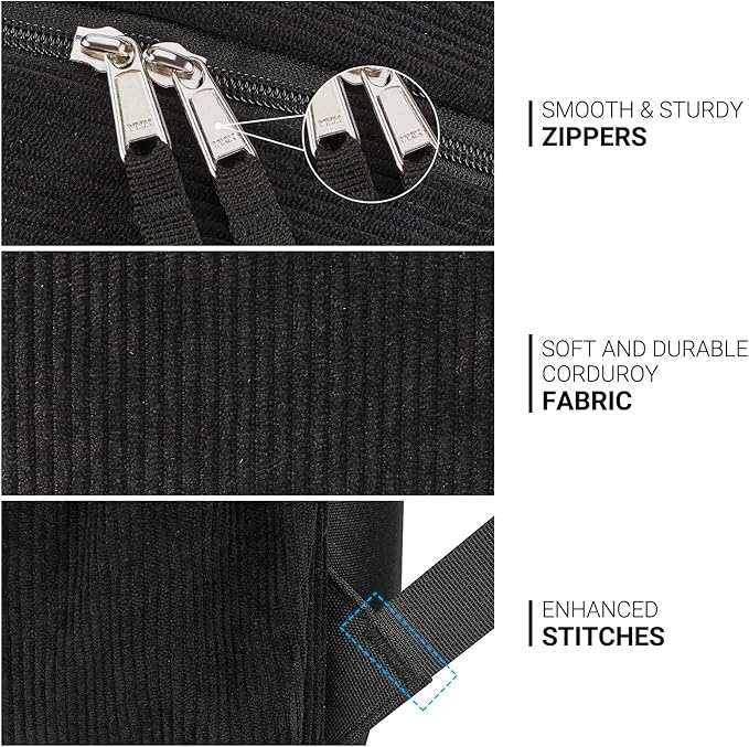 ZORFIN 26L Backpack for College, and Travel: Corduroy Bookbag - Black