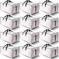 12 Pack Large Strong Moving Bags with Zippers & Carrying Handles - Water-Resistant - Heavy Duty Storage Tote for Space Saving, Fold Flat, Alternative to Moving Box (Semi-Transparent)