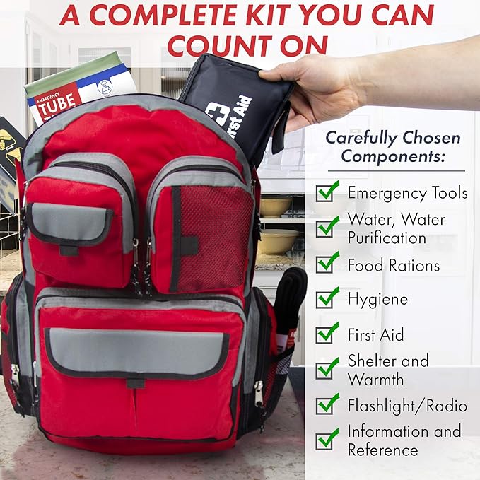 Urban Survival Bug-Out Bag/Go Bag and Disaster Survival Supplies for up to 6 People | Survival Kit for Wildfires, Hurricane, Civil Unrest & More