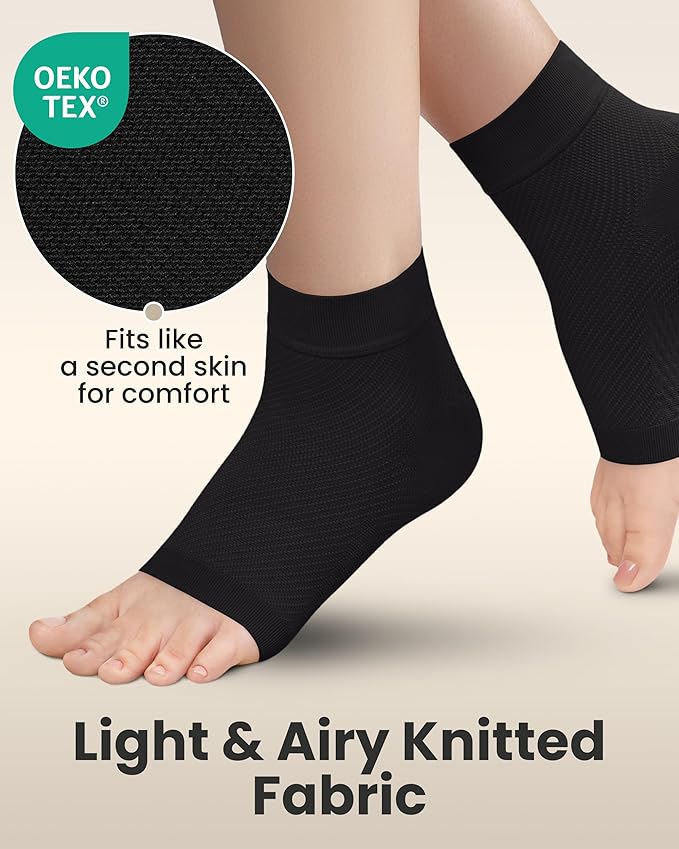 KEMFORD Ankle Compression Sleeve - Plantar Fasciitis Braces - Open Toe Compression Socks for Swelling, Sprain, Neuropathy, Foot Arch Support for Men and Women - 15-20mmhg, 2XL, Black