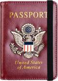 TOURSUIT RFID Blocking Passport Holder for Women Men, Leather Passport Travel Wallet with Metal 3D Metal Badge, Travel Document Holder Cover Accessories (Rose Red)