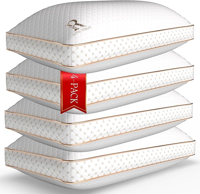 Royal Therapy 4-Pack Queen Memory Foam Pillow, Adjustable Shredded Odor-Free Pillow for Neck & Shoulder Pain Relief, Support for Back, Stomach, Side Sleepers, AirFlowPRO
