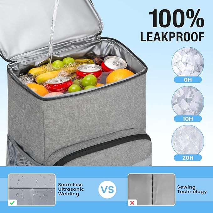 Backpack Cooler - 54 Cans Large Capacity Insulated Leak Proof Lunch Backpack for Men & Women, Soft Cooler Bag for Picnic Camping Beach Hiking Travel Office