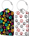 2 Pack Paw Pattern Luggage Tags for Suitcases,Paw Print Leather Baggage Suitcases Tag Name ID Label Privacy Cover Travel Bag Tags for Women Men Boys Girls