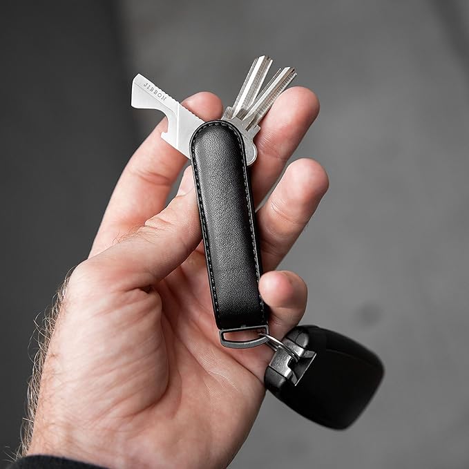 Jibbon Italian Premium Leather Key Organizer - Stylish Key Holder with Marine Grade 316 Stainless Steel, Compact EDC Keychain