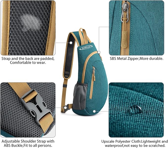 G4Free Sling Bag for Men Women, Small Crossbody Backpack Lightweight Chest Shoulder Bags for Travel, Outdoor and Sports (Teal Green)