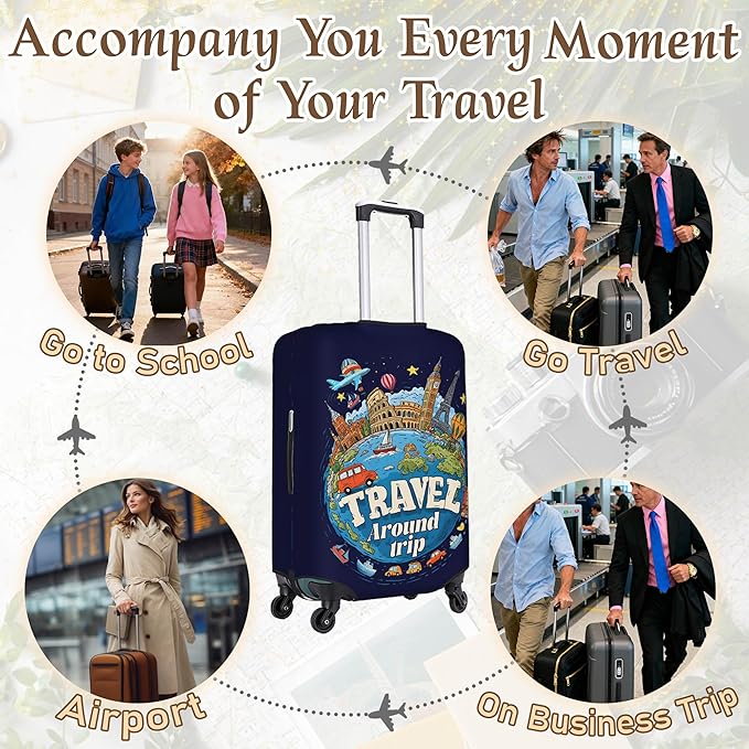 Luggage Cover, Travel Suitcase Covers, Elastic Suitcase Protective Cover, Scratchproof Luggage Protector, Washable Dustproof Trolley Case Protector Fit 22-28 Inch (word, M（22-24inch suitcase）)