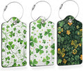 St. Patrick’s Day 3 PCS Luggage Tags, Lucky Clovers Leather Suitcase Tags with Privacy Cover Name Address Labels and Durable Steel Loop for Men/Women Travel Bag Suitcases