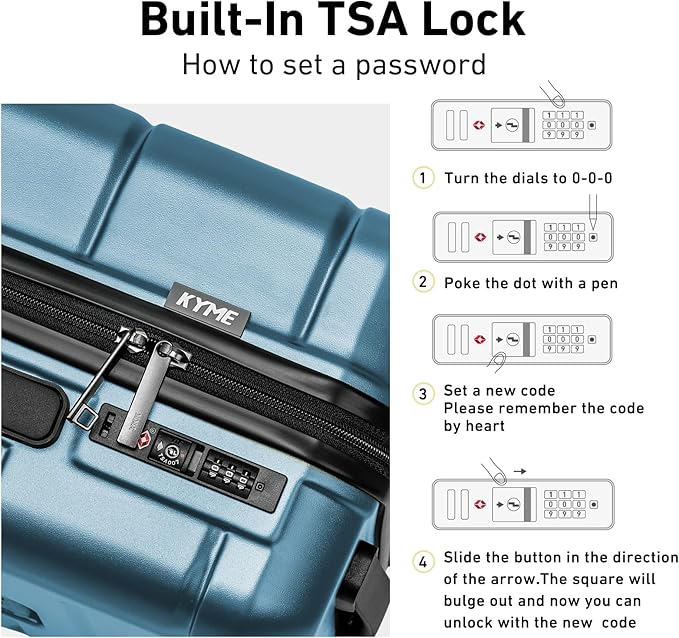 KYME Hardside Expandable Carry On Luggage 22x14x9 Airline Approved 20 Inch Hardshell Carry On Suitcase with Wheels TSA Lock Small Travel Rolling Luggage with Cup Holder for Women Men Lt Blue