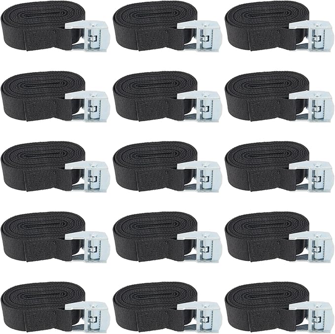 JOIKIT 15 Pack 6.5 Feet x 1 Inch Lashing Straps, Cam Buckle Tie Down Strap up to 660 Lbs for Kayak, Truck, Cargo, Car Roof Rack, Boat, Luggage