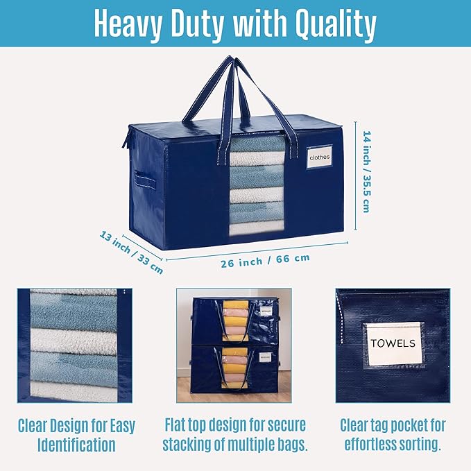 VENO 10 Pack Moving Bags, Comforter and Blanket Storage Bags for Closet, Moving Boxes, Boxes with Lids Alternative, College Dorm Packing Supplies, Foldable Heavy-Duty Tote (Blue, 10 Pack)