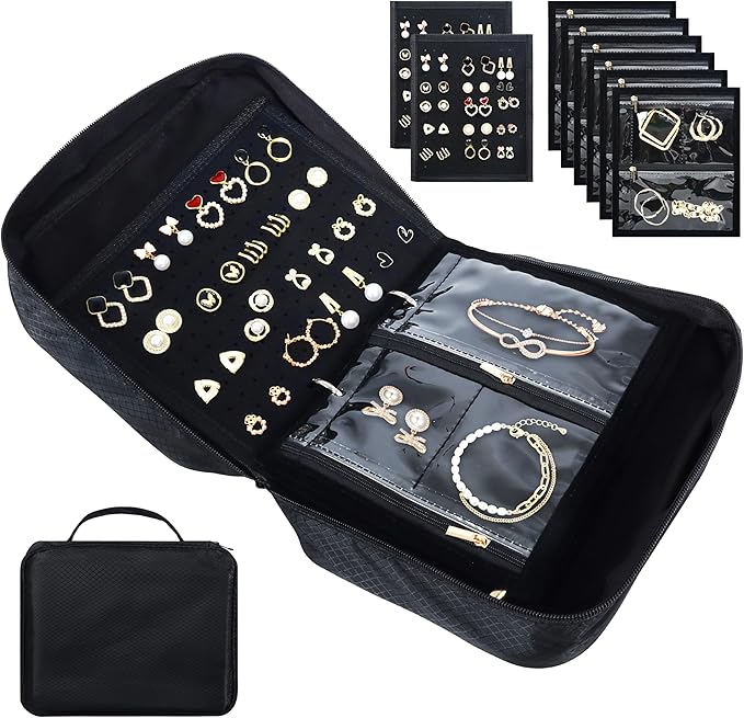 Meneng Travel Jewelry Case Organizer: Jewelry Bags Storage Book Binder with Adjustable 130-Pin Panels - Waterproof Anti Tarnish Storage for Earrings, Bracelets & Full Sets, Portable for Bloggers