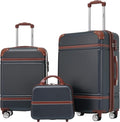 Merax Luggage Set 2 Piece Suitcase Set with Cosmetic Case Expandable Spinner Wheels Vintage Luggage Sets(Black,20"+24")