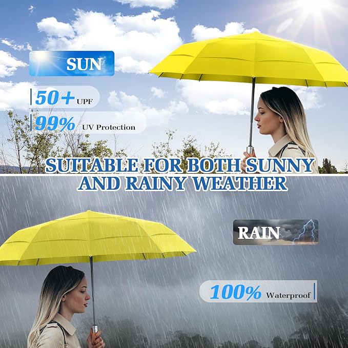 3T Wind Armor Travel Umbrella Compact Easy Auto Open Close Folding Umbrellas for Rain Windproof Umbrella for Women and Men Durable Real Wood Handle Portable Fits Backpack Car