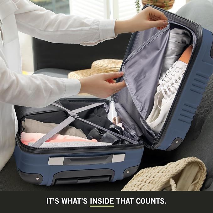 Kenneth Cole REACTION Out of Bounds Lightweight Hardshell 4-Wheel Spinner Luggage, Naval, 2-Piece Set (20" & 28")