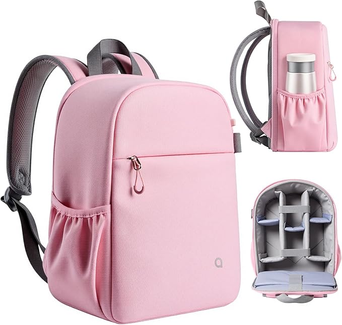llano Compact Camera Backpack for DSLR/SLR/Mirrorless,Photography Bag with Laptop Slot (for 14" MacBook) & Tripod Holder, Ideal for Travel & Outdoor (for Canon, Nikon, Sony), Small, Pink,10L Capacity