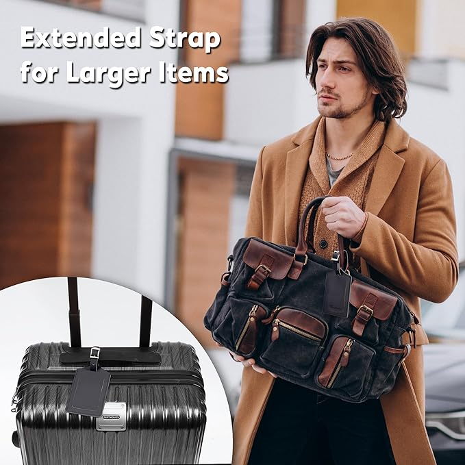 Travelambo Luggage Tags for Suitcases PU Leather Travel Tags Bag Tags Privacy Protection Travel Essentials