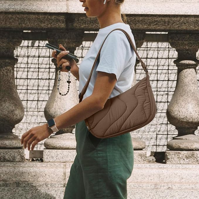 tomtoc 3.5L Puffer Sling Crossbody Bag for Women Trendy, Nylon Quilted Crescent Shoulder Bag Purses for Cellphone and Daily Essentials, Puffy Travel Hobo Handbag with Adjustable Strap & Inner Pockets