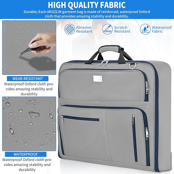 AKOZLIN Travel Luggage Garment Bag Foldable Hanging Suit Bag with Shoulder Strap For Men Women Business Grey