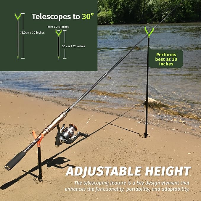 Fishin’ Stix Trident Telescoping Fishing Rod Holders – Extendable 12"–30", 50 lb+ Capacity, Sand Stake Pole Stand for Surf Fishing, Bank Angling, Catfish Rods, Lure & Bait Setup