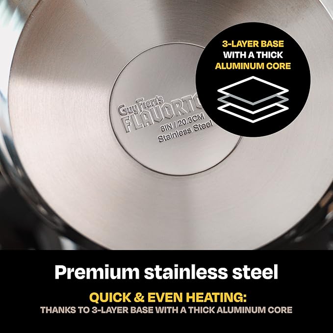 Guy Fieri's Flavortown 10.3" Stainless Steel Frying Pan - Tri-Ply Base with Stainless Stay Cool Handles, Oven Safe up to 500°F, Induction Cooktop Compatible, Versatile Cookware for Every Kitchen