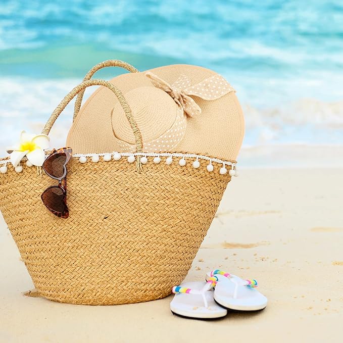 DRESHOW Beach Hats for Women Big Straw Wide Brim Summer Hat Floppy Foldable Roll up Cap Sun Hat UPF 50+