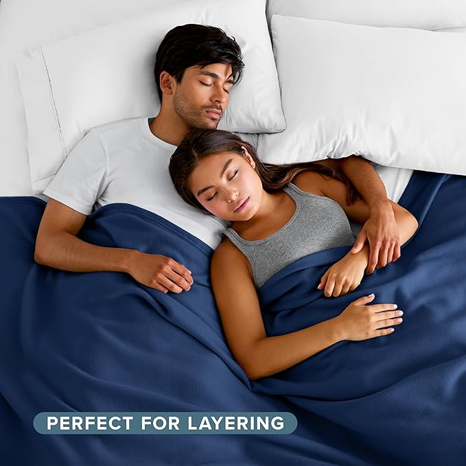 Bare Home Polar Fleece Blanket - Extra Long - Dark Blue - Warm & Cozy - Premium Fleece - Throw for Bed, Sofa, Camping, Travel and Cold Nights - Lightweight (Twin/Twin XL, Dark Blue)