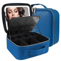 MOMIRA Travel Makeup Bag Cosmetic Bag Makeup Organizer Bag with Lighted Mirror, Adjustable Brightness in 3 Color Scenarios, Waterproof Makeup Train Case, Gift for Women - Cyan Blue