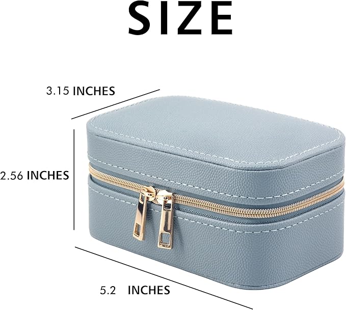 Travel Jewelry Case Bulk Of 2 For Women Weekend,Gold Zip, PU Leather Compact Jewelry Organizer For Earring Bracelets Blue Travel Jewelry Box Set Perfect For Small Bridesmaid Jewelry Box Gift
