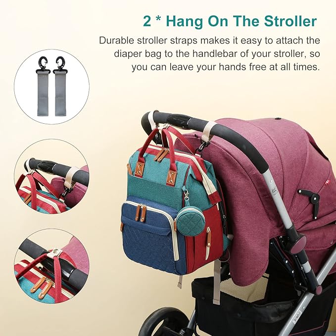 Diaper Bag, Backpack with Changing Station, Waterproof Baby Bag for Boys & Girls, USB Charging Port for Parents, Travel Backpack Baby Essentials & Lovely Baby Shower Gifts, RGB