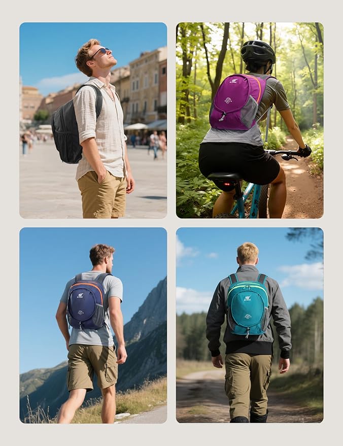 SKYSPER 15L Lightweight Small Hiking Backpack for Women Men, Foldable Travel Daypack, Packable Camping Backpack, Mini Outdoor Hiking Bag (Darkblue)