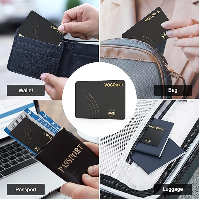 [Apple MFi Certified] VOCOlinc Air Card Tag Rechargeable Wallet Tracker 1.6mm 2 Pack Black, Item Finder Work with Apple Find My APP (iOS Only, Android not Supported),Locator for Luggage, Suitcase, Bag