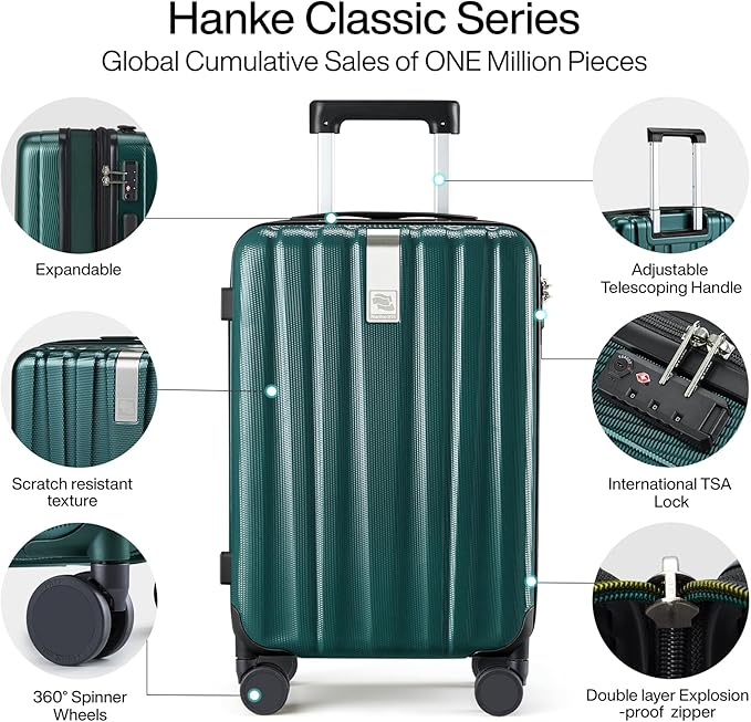 Hanke 29 Inch Expandable Checked Luggage Lightweight PC Hard Shell Luggage Suitcases with Wheels Travel Luggage Rolling Large Suitcase Travel Luggage Bag for Study Abroad.(Blackish Green)